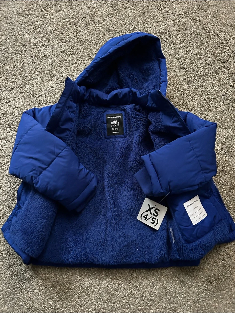 Kids Blue Hooded Puffer Jacket - Members Mark